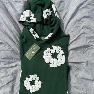 Green Hoodie with White Floral Design